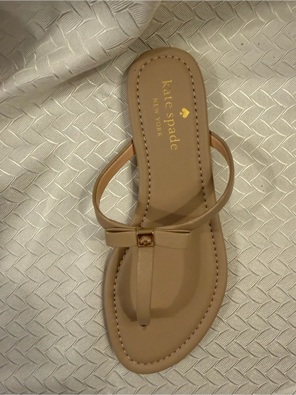 kate spade Neutral Beige Bow T-Strap Sandals